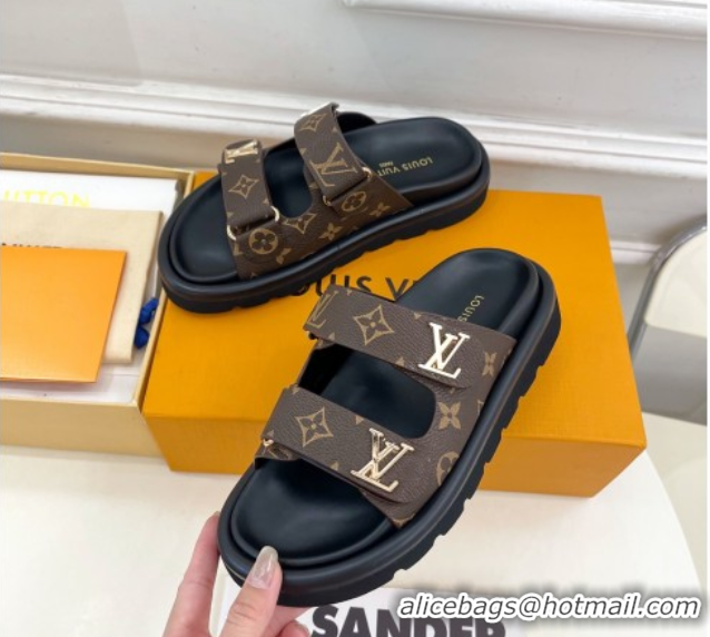 Sumptuous Louis Vuitton Comfort Slides Sandal in Monogram Canvas with LV Strap Brown 2025 LV042202
