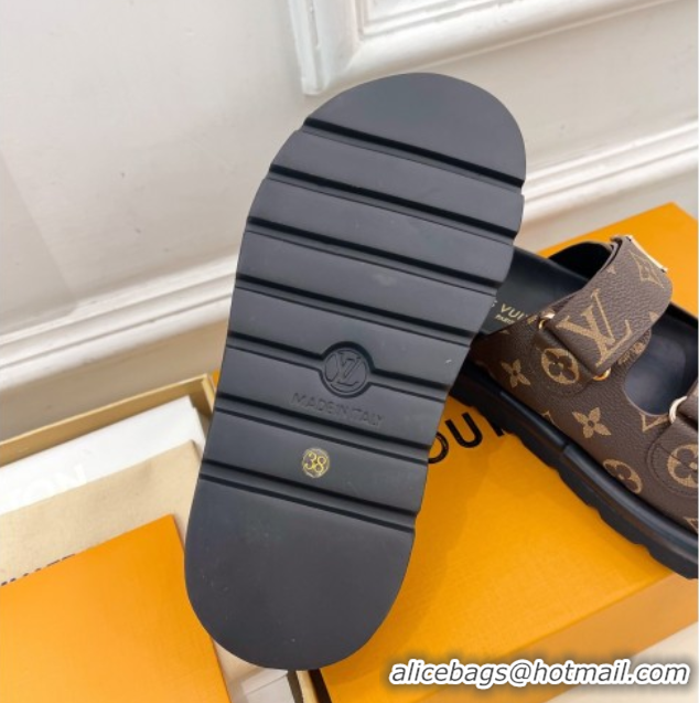 Sumptuous Louis Vuitton Comfort Slides Sandal in Monogram Canvas with LV Strap Brown 2025 LV042202
