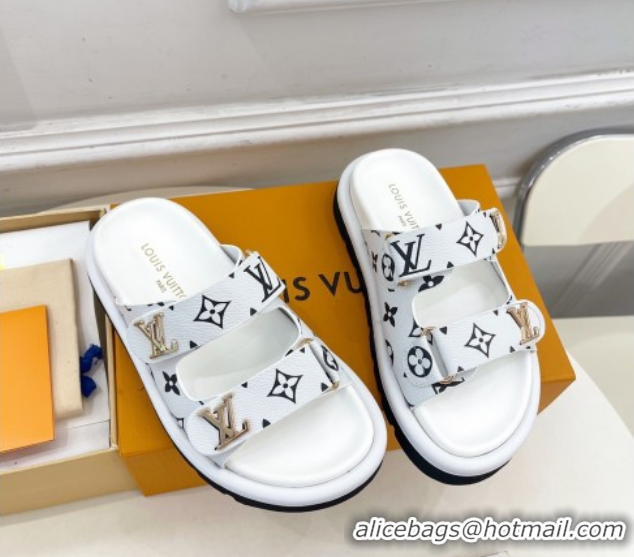 Best Product Louis Vuitton Comfort Slides Sandal in Monogram Canvas with LV Strap White 2025 LV042202