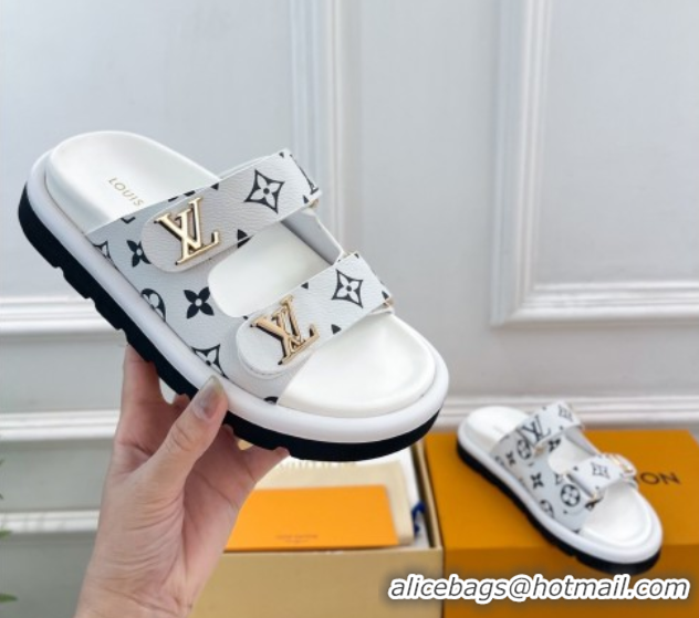 Best Product Louis Vuitton Comfort Slides Sandal in Monogram Canvas with LV Strap White 2025 LV042202