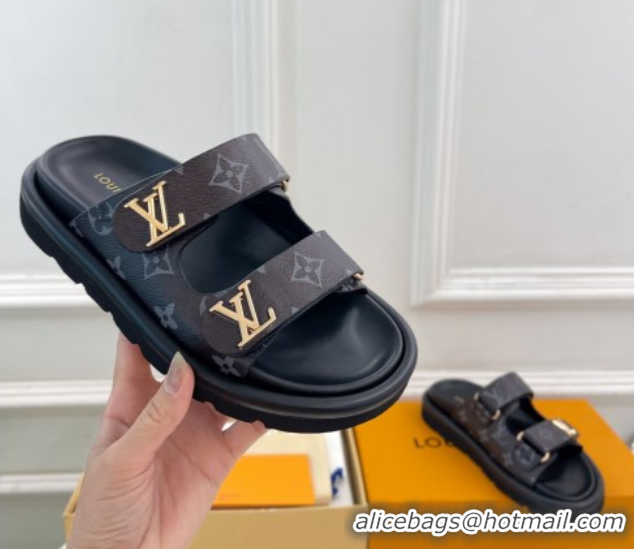 Stylish Louis Vuitton Comfort Slides Sandal in Monogram Canvas with LV Strap Black LV042202