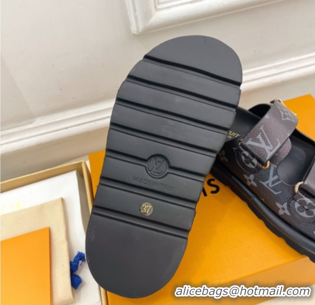 Stylish Louis Vuitton Comfort Slides Sandal in Monogram Canvas with LV Strap Black LV042202