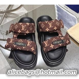 Shop Cheap Louis Vuitton Pool Pillow Flat Comfort Slides Sandal in Monogram Nylon Brown 2025 1AHMDV