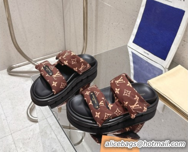 Shop Cheap Louis Vuitton Pool Pillow Flat Comfort Slides Sandal in Monogram Nylon Brown 2025 1AHMDV