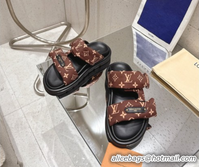 Shop Cheap Louis Vuitton Pool Pillow Flat Comfort Slides Sandal in Monogram Nylon Brown 2025 1AHMDV
