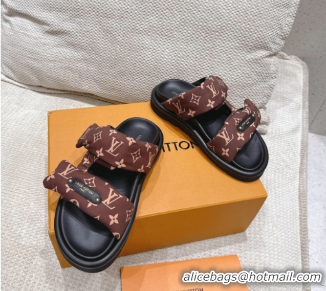 Shop Cheap Louis Vuitton Pool Pillow Flat Comfort Slides Sandal in Monogram Nylon Brown 2025 1AHMDV