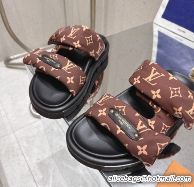 Shop Cheap Louis Vuitton Pool Pillow Flat Comfort Slides Sandal in Monogram Nylon Brown 2025 1AHMDV