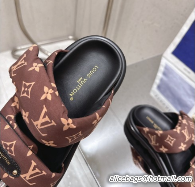 Shop Cheap Louis Vuitton Pool Pillow Flat Comfort Slides Sandal in Monogram Nylon Brown 2025 1AHMDV