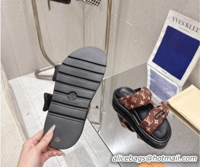 Shop Cheap Louis Vuitton Pool Pillow Flat Comfort Slides Sandal in Monogram Nylon Brown 2025 1AHMDV