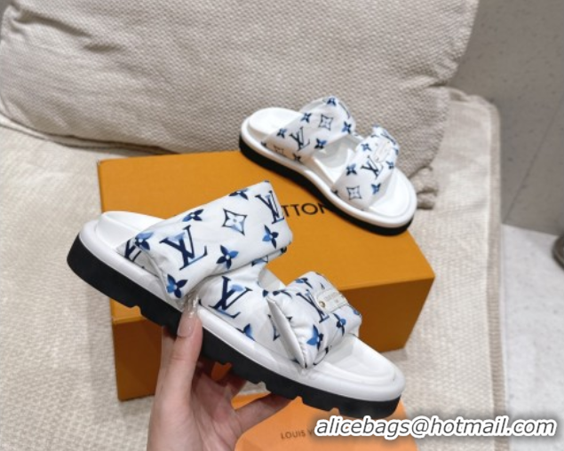 Classic Specials Louis Vuitton Pool Pillow Flat Comfort Slides Sandal in Monogram Nylon White 2025 1AHMDV