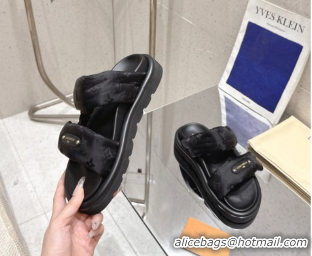 Best Price Louis Vuitton Pool Pillow Flat Comfort Slides Sandal in Monogram Nylon Black2 2025 1AHMDV