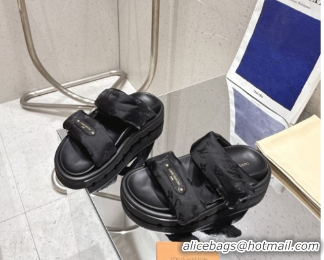 Best Price Louis Vuitton Pool Pillow Flat Comfort Slides Sandal in Monogram Nylon Black2 2025 1AHMDV