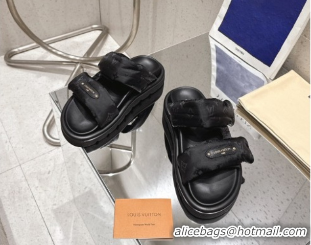 Best Price Louis Vuitton Pool Pillow Flat Comfort Slides Sandal in Monogram Nylon Black2 2025 1AHMDV