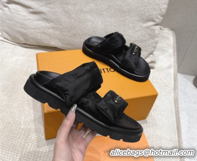 Best Price Louis Vuitton Pool Pillow Flat Comfort Slides Sandal in Monogram Nylon Black2 2025 1AHMDV