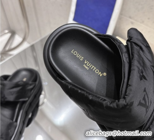 Best Price Louis Vuitton Pool Pillow Flat Comfort Slides Sandal in Monogram Nylon Black2 2025 1AHMDV