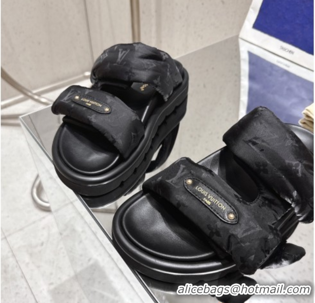 Best Price Louis Vuitton Pool Pillow Flat Comfort Slides Sandal in Monogram Nylon Black2 2025 1AHMDV