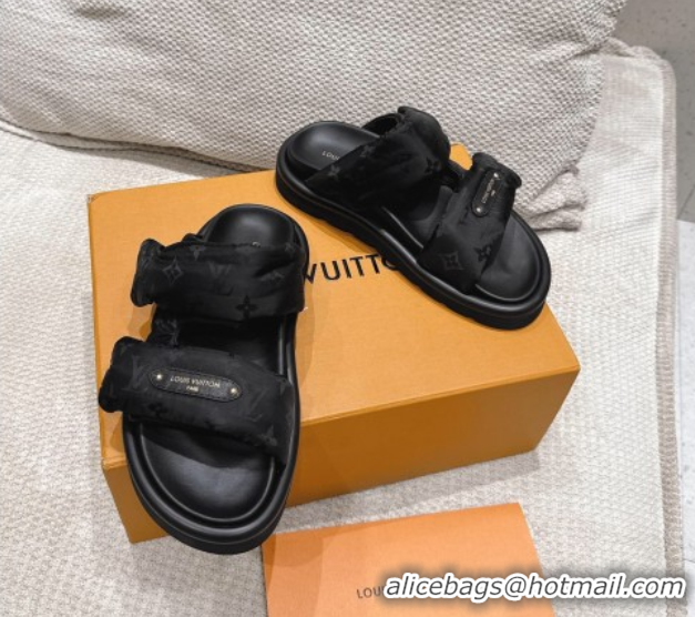 Best Price Louis Vuitton Pool Pillow Flat Comfort Slides Sandal in Monogram Nylon Black2 2025 1AHMDV
