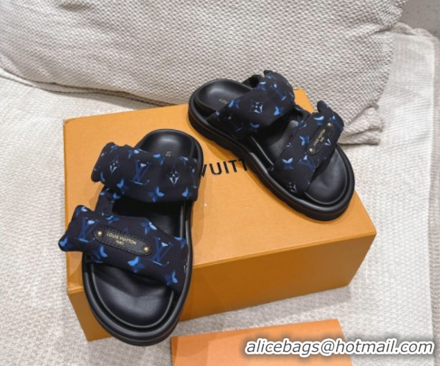 Grade Quality Louis Vuitton Pool Pillow Flat Comfort Slides Sandal in Monogram Nylon Black/Blue 2025 1AHMDV