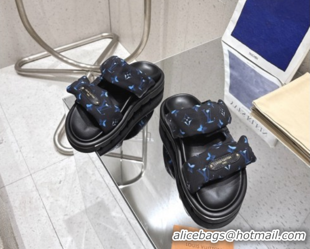 Grade Quality Louis Vuitton Pool Pillow Flat Comfort Slides Sandal in Monogram Nylon Black/Blue 2025 1AHMDV