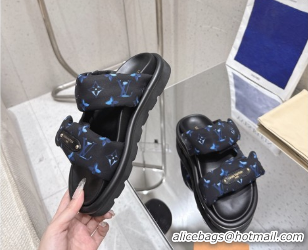 Grade Quality Louis Vuitton Pool Pillow Flat Comfort Slides Sandal in Monogram Nylon Black/Blue 2025 1AHMDV