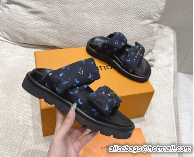 Grade Quality Louis Vuitton Pool Pillow Flat Comfort Slides Sandal in Monogram Nylon Black/Blue 2025 1AHMDV
