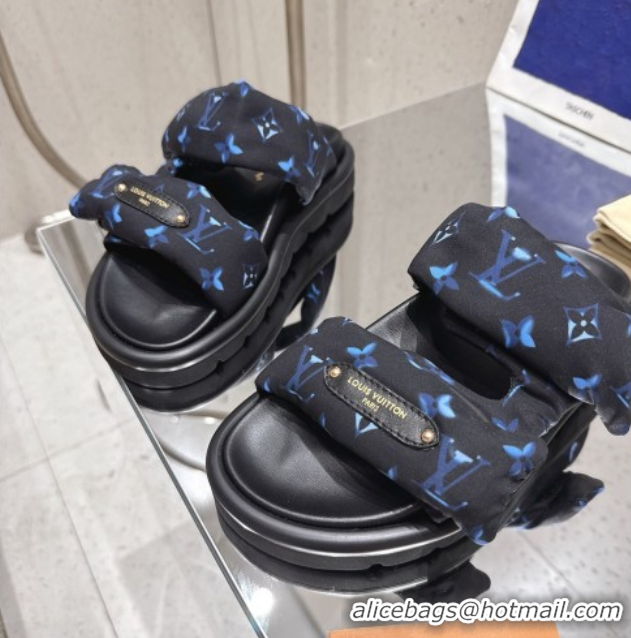 Grade Quality Louis Vuitton Pool Pillow Flat Comfort Slides Sandal in Monogram Nylon Black/Blue 2025 1AHMDV