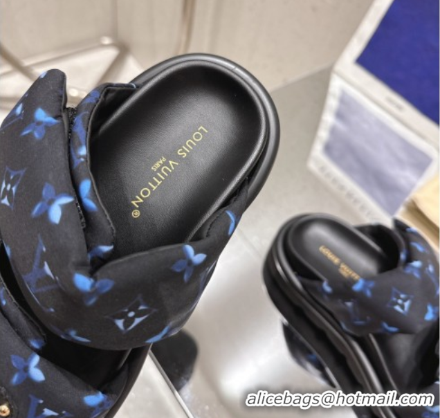 Grade Quality Louis Vuitton Pool Pillow Flat Comfort Slides Sandal in Monogram Nylon Black/Blue 2025 1AHMDV