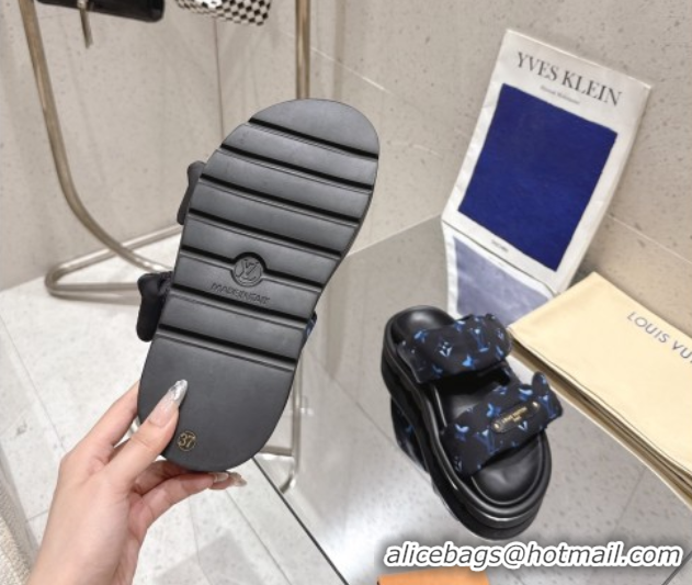 Grade Quality Louis Vuitton Pool Pillow Flat Comfort Slides Sandal in Monogram Nylon Black/Blue 2025 1AHMDV