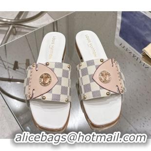 Best Grade Louis Vuitton LV Frame Flat Slides Sandal in Damier Canvas Blue 2025 1AHLPV
