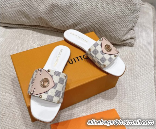 Best Grade Louis Vuitton LV Frame Flat Slides Sandal in Damier Canvas Blue 2025 1AHLPV
