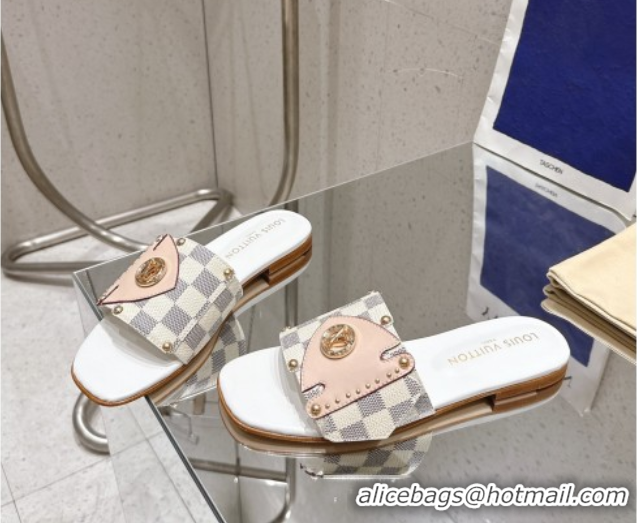 Best Grade Louis Vuitton LV Frame Flat Slides Sandal in Damier Canvas Blue 2025 1AHLPV
