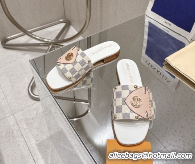 Best Grade Louis Vuitton LV Frame Flat Slides Sandal in Damier Canvas Blue 2025 1AHLPV