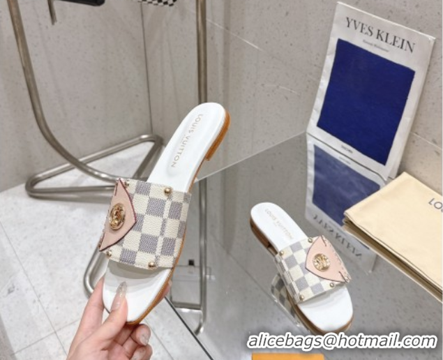 Best Grade Louis Vuitton LV Frame Flat Slides Sandal in Damier Canvas Blue 2025 1AHLPV