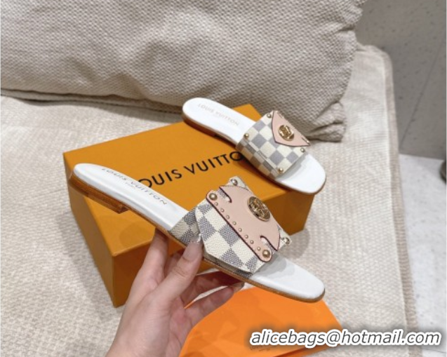 Best Grade Louis Vuitton LV Frame Flat Slides Sandal in Damier Canvas Blue 2025 1AHLPV