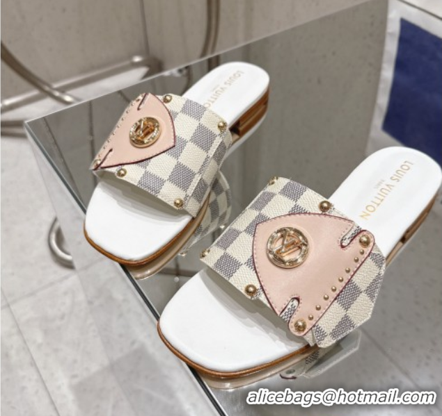 Best Grade Louis Vuitton LV Frame Flat Slides Sandal in Damier Canvas Blue 2025 1AHLPV