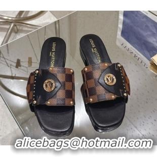 Best Grade Louis Vuitton LV Frame Flat Slides Sandal in Damier Canvas Brown 2025 1AHLPV