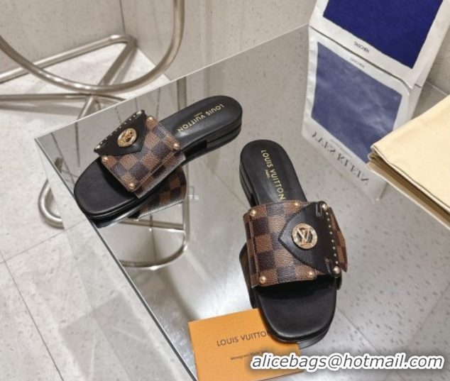 Best Grade Louis Vuitton LV Frame Flat Slides Sandal in Damier Canvas Brown 2025 1AHLPV