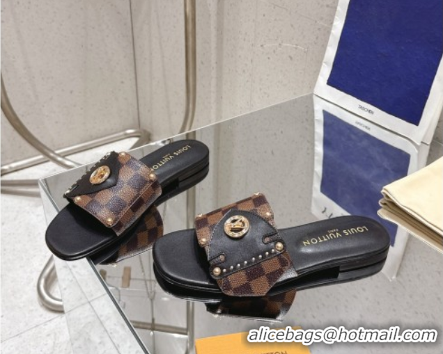 Best Grade Louis Vuitton LV Frame Flat Slides Sandal in Damier Canvas Brown 2025 1AHLPV