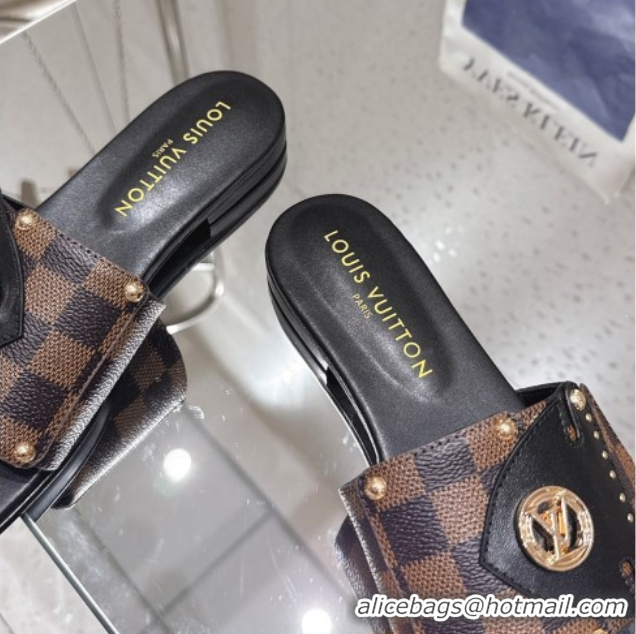 Best Grade Louis Vuitton LV Frame Flat Slides Sandal in Damier Canvas Brown 2025 1AHLPV