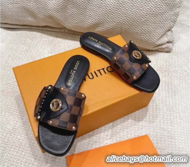 Best Grade Louis Vuitton LV Frame Flat Slides Sandal in Damier Canvas Brown 2025 1AHLPV