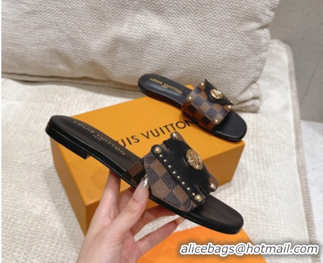 Best Grade Louis Vuitton LV Frame Flat Slides Sandal in Damier Canvas Brown 2025 1AHLPV