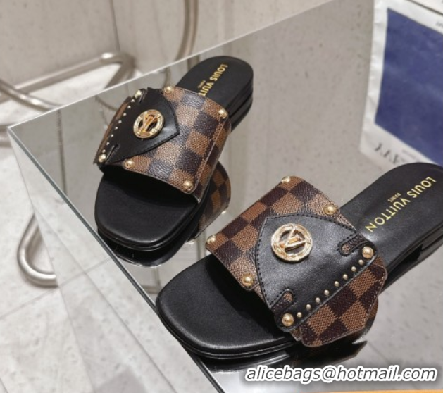 Best Grade Louis Vuitton LV Frame Flat Slides Sandal in Damier Canvas Brown 2025 1AHLPV