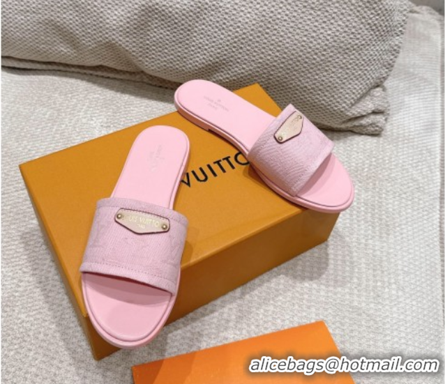 Luxury Louis Vuitton Lily Flat Slides Sandal in Monogram Denim Pink 2025 1AGX78