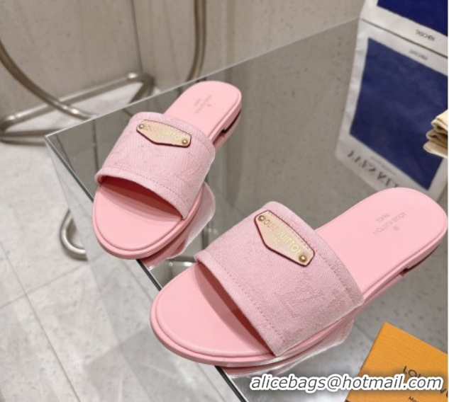 Luxury Louis Vuitton Lily Flat Slides Sandal in Monogram Denim Pink 2025 1AGX78