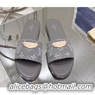Unique Style Louis Vuitton Lily Flat Slides Sandal in Monogram Denim Grey 2025 1AGX78