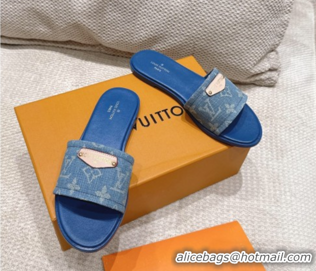 Luxury Cheap Louis Vuitton Lily Flat Slides Sandal in Monogram Denim Blue 2025 1AGX78