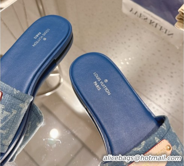 Luxury Cheap Louis Vuitton Lily Flat Slides Sandal in Monogram Denim Blue 2025 1AGX78