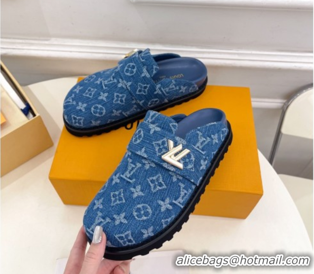 Trendy Design Louis Vuitton LV Cosy Comfort Mules in Monogram Denim Blue 2025 1AGVOO