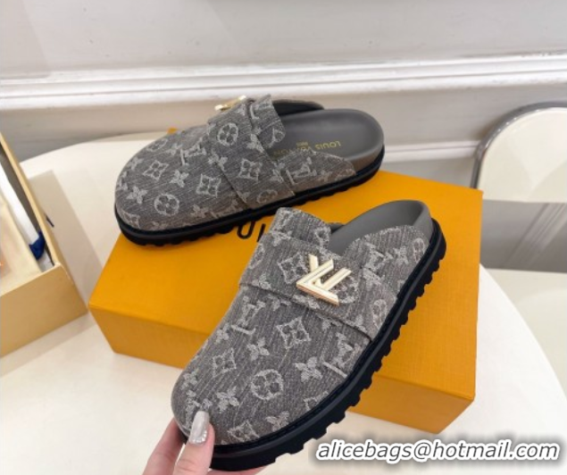 Charming Louis Vuitton LV Cosy Comfort Mules in Monogram Denim Grey 2025 1AGVOO