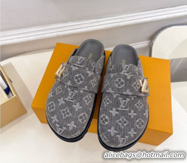 Charming Louis Vuitton LV Cosy Comfort Mules in Monogram Denim Grey 2025 1AGVOO